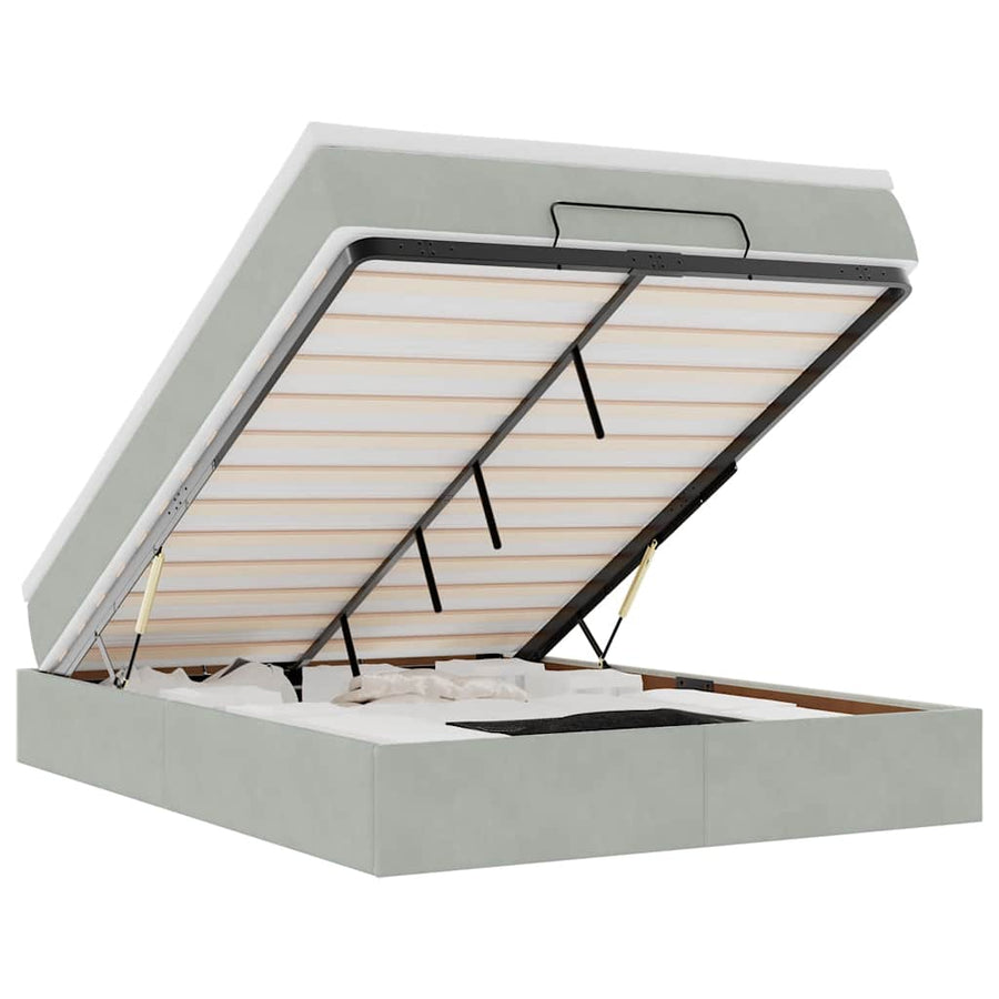 Ottoman bed met matras 140x190cm fluweel lichtgrijs