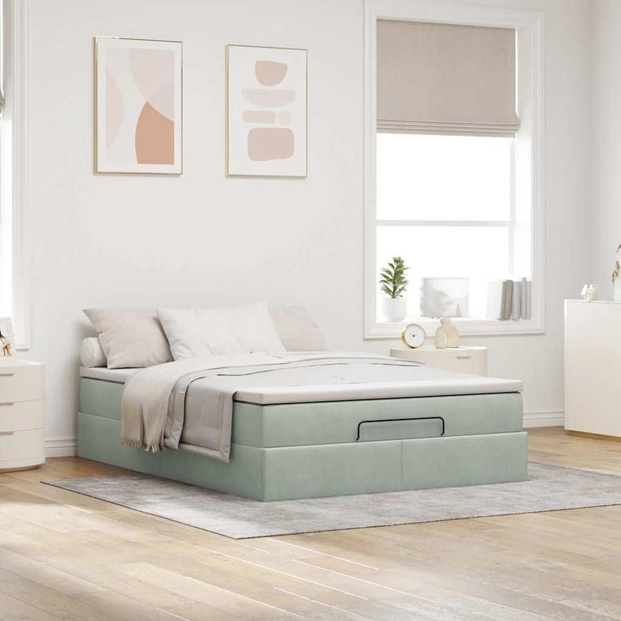 Ottoman bed met matras 140x190cm fluweel lichtgrijs