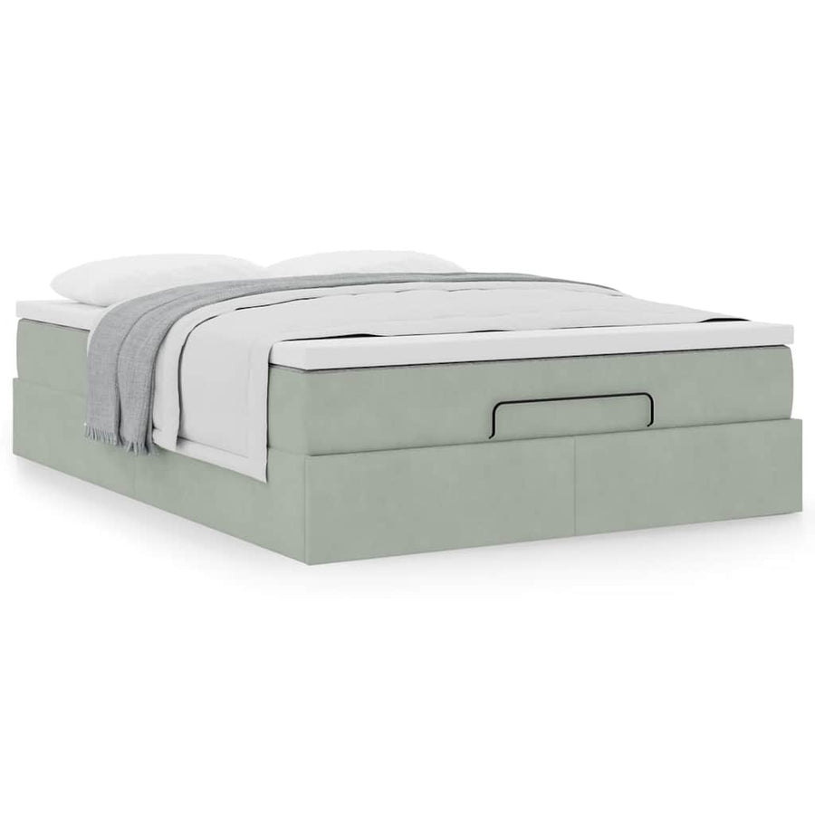 Ottoman bed met matras 140x190cm fluweel lichtgrijs