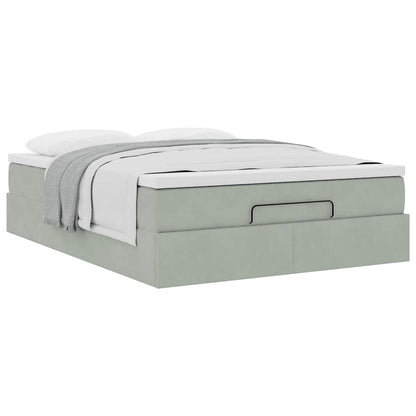 Ottoman bed met matras 140x190cm fluweel lichtgrijs