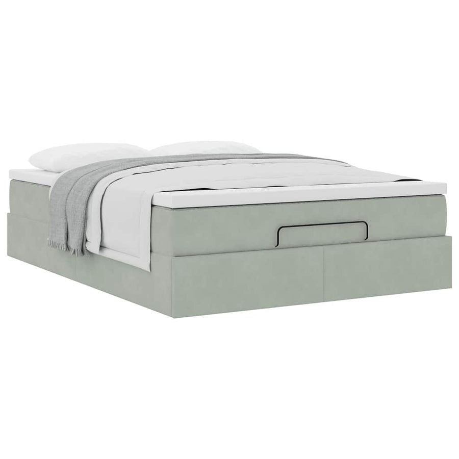 Ottoman bed met matras 140x190cm fluweel lichtgrijs