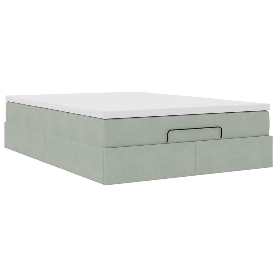 Ottoman bed met matras 140x190cm fluweel lichtgrijs