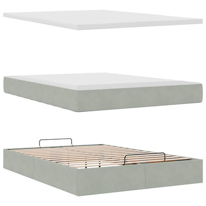 Ottoman bed met matras 140x190cm fluweel lichtgrijs