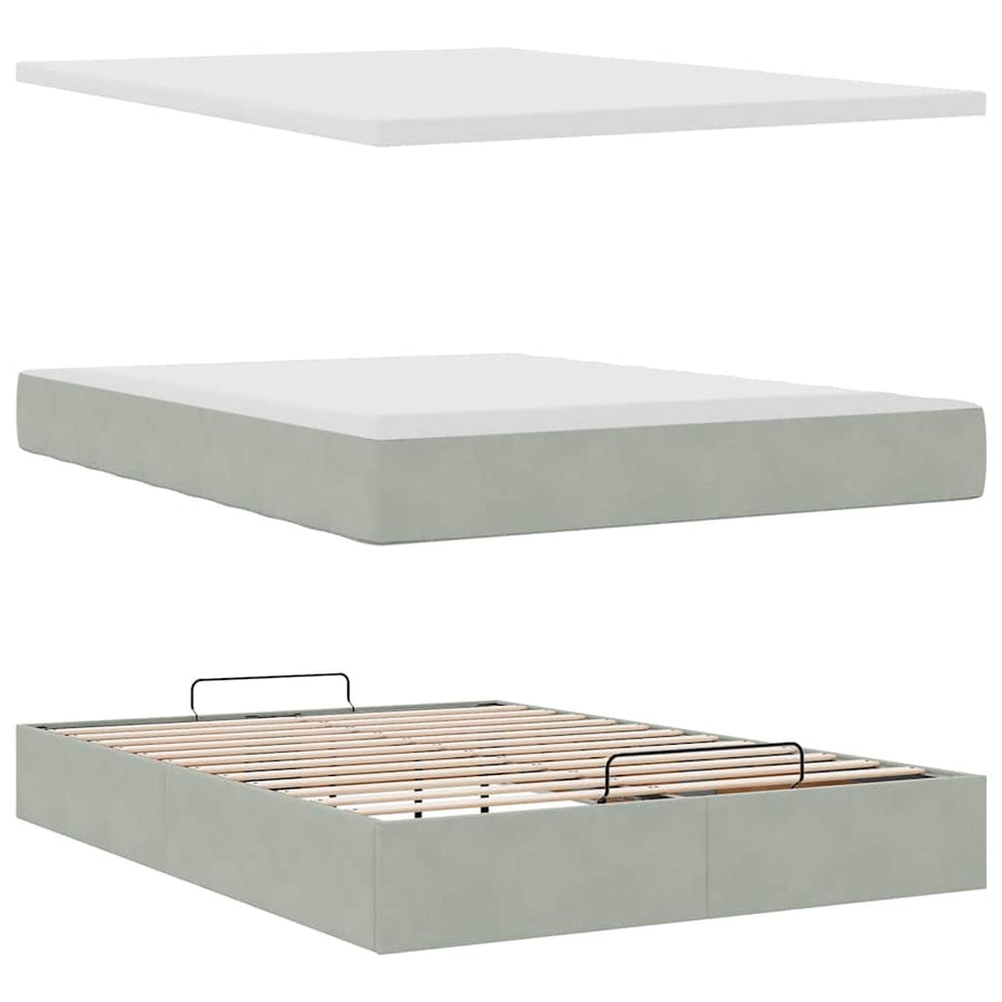 Ottoman bed met matras 140x190cm fluweel lichtgrijs