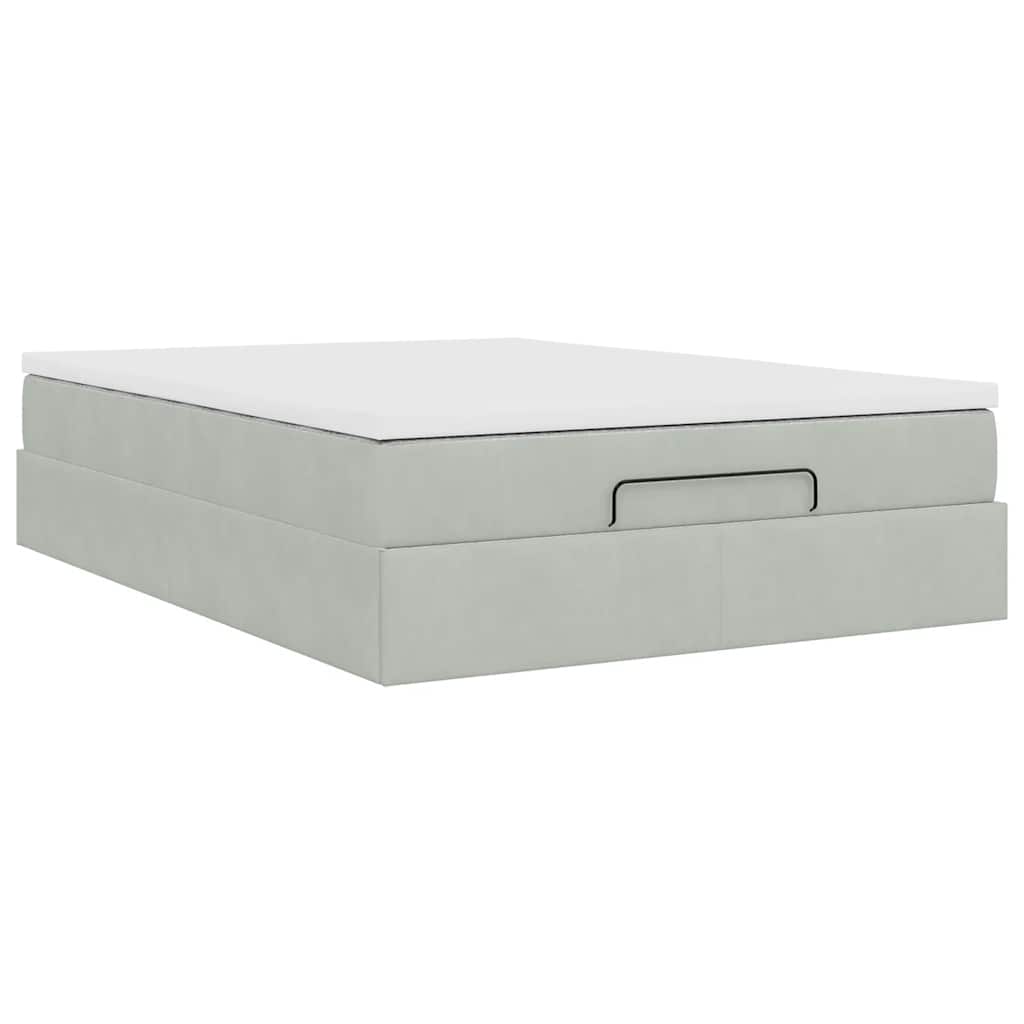 Ottoman bed met matras 140x190cm fluweel lichtgrijs