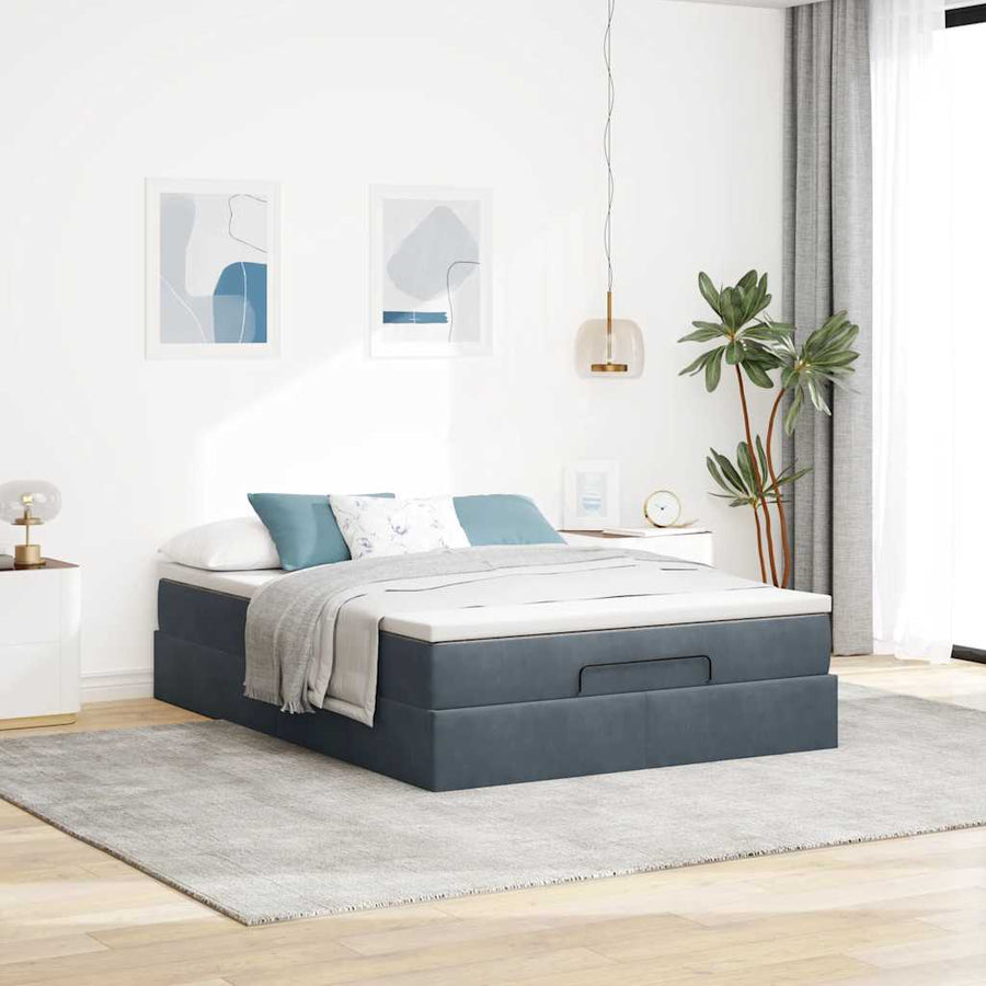 Ottoman bed met matras 140x190cm fluweel donkergrijs