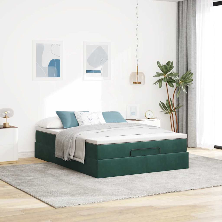 Ottoman bed met matras 140x190cm fluweel donkergroen