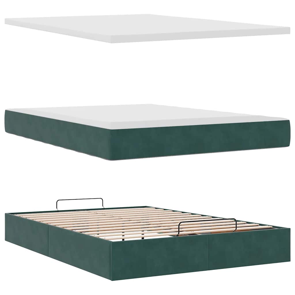 Ottoman bed met matras 140x190cm fluweel donkergroen