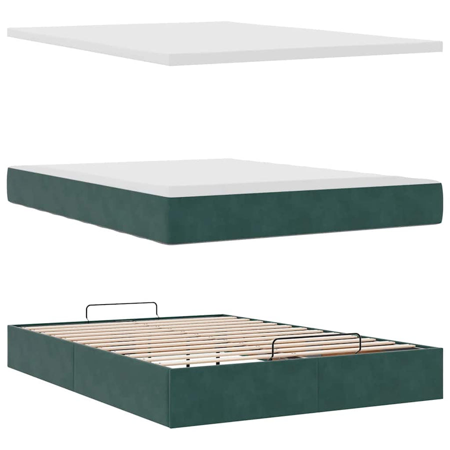 Ottoman bed met matras 140x190cm fluweel donkergroen