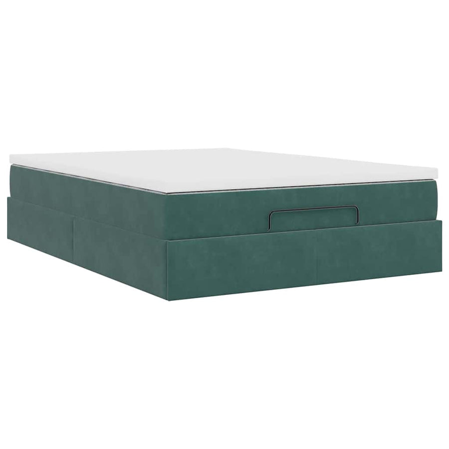 Ottoman bed met matras 140x190cm fluweel donkergroen