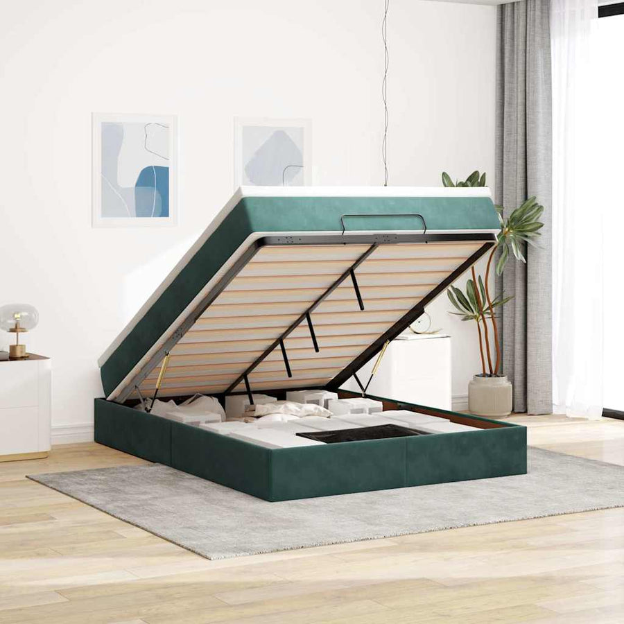 Ottoman bed met matras 140x190cm fluweel donkergroen