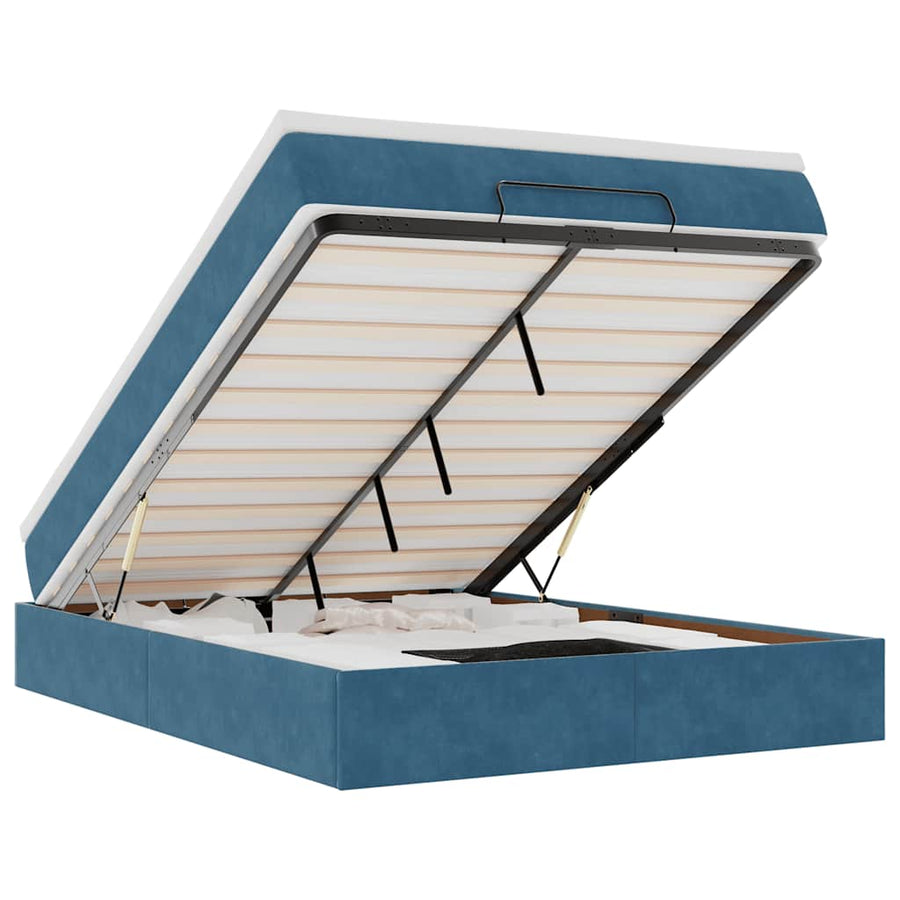 Ottoman bed met matras 140x190cm fluweel donkerblauw