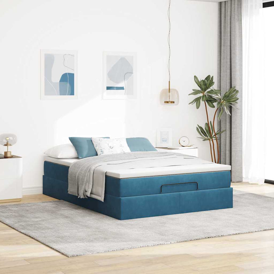 Ottoman bed met matras 140x190cm fluweel donkerblauw