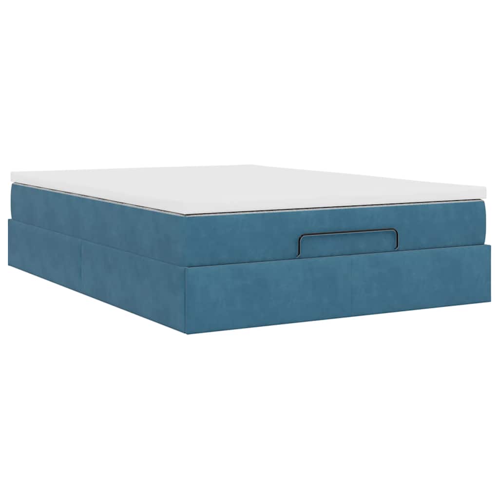 Ottoman bed met matras 140x190cm fluweel donkerblauw