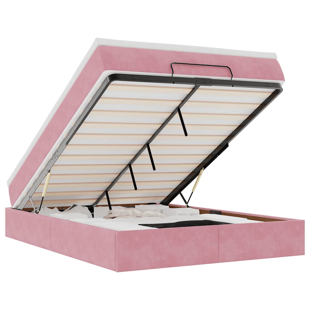 Ottoman bed met matras 140x190cm fluweel roze