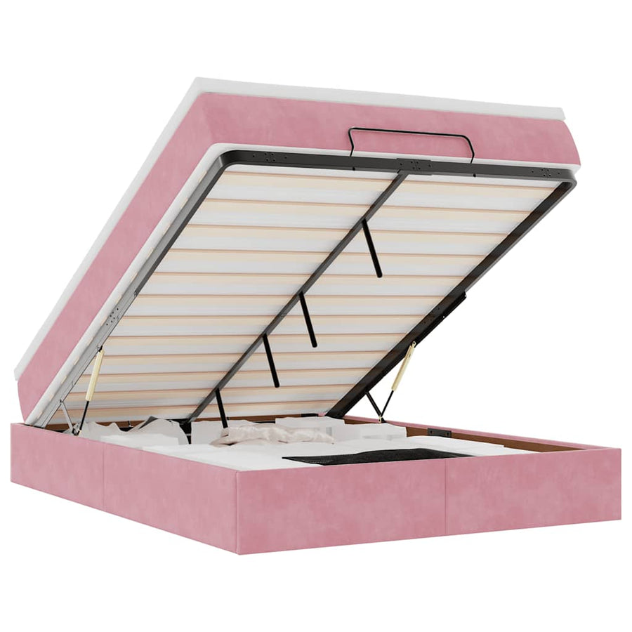 Ottoman bed met matras 140x190cm fluweel roze