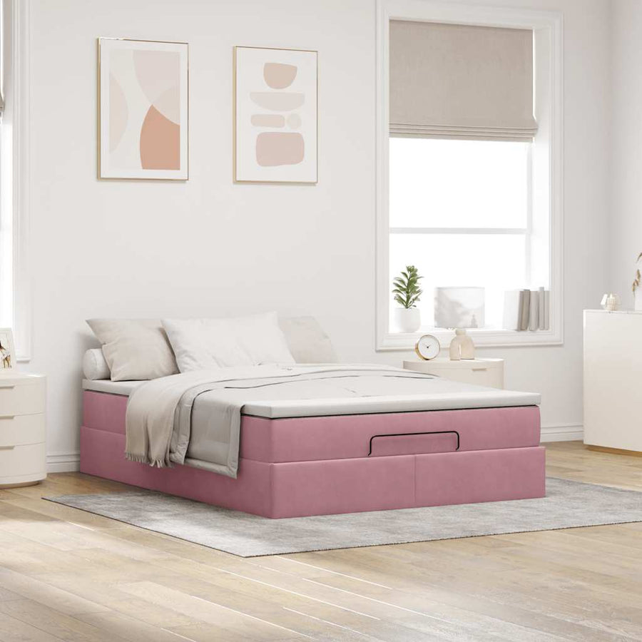 Ottoman bed met matras 140x190cm fluweel roze
