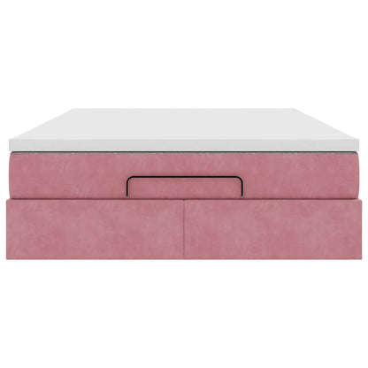 Ottoman bed met matras 140x190cm fluweel roze