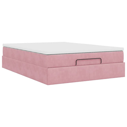 Ottoman bed met matras 140x190cm fluweel roze