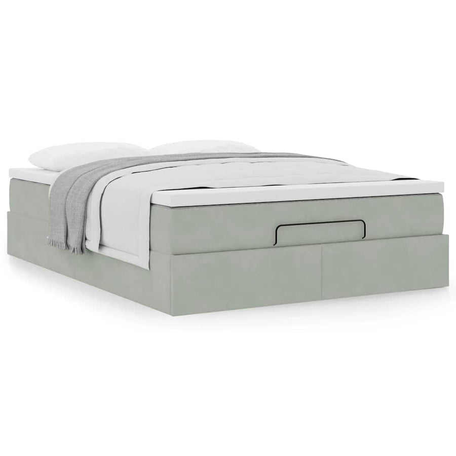 Ottoman bed met matras 140x200cm fluweel lichtgrijs