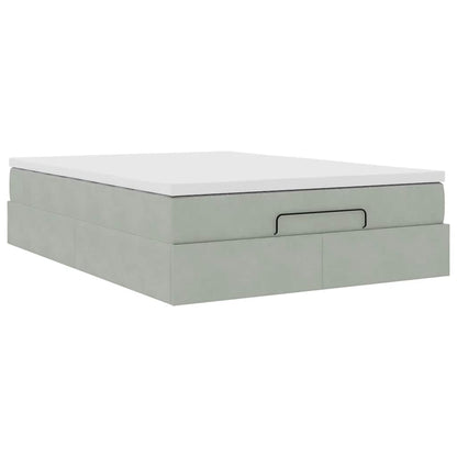 Ottoman bed met matras 140x200cm fluweel lichtgrijs