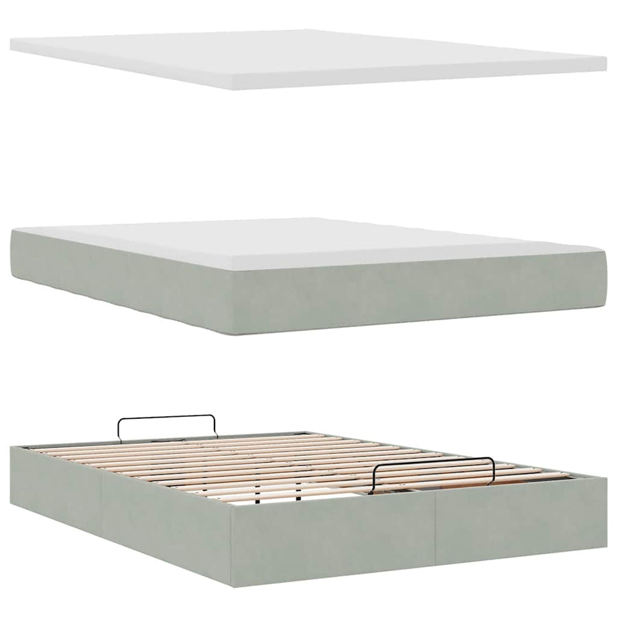 Ottoman bed met matras 140x200cm fluweel lichtgrijs