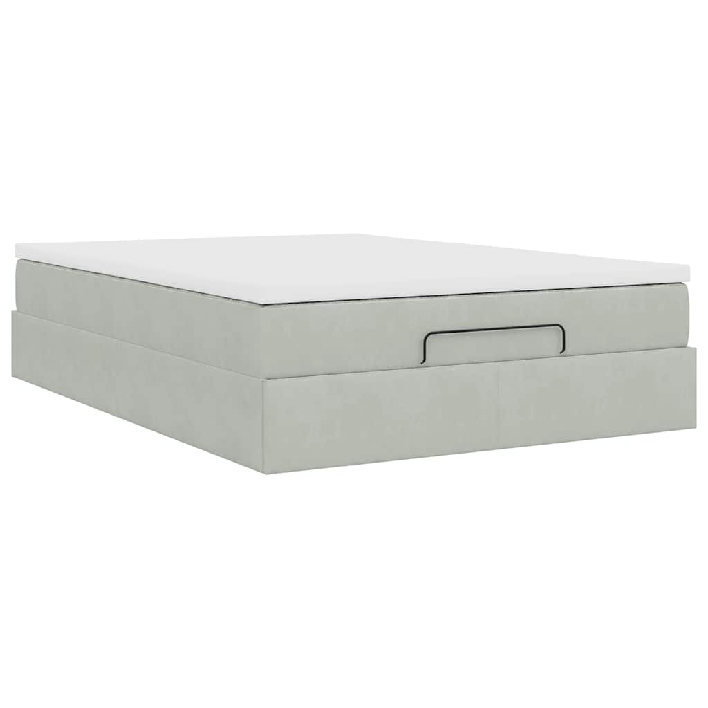 Ottoman bed met matras 140x200cm fluweel lichtgrijs