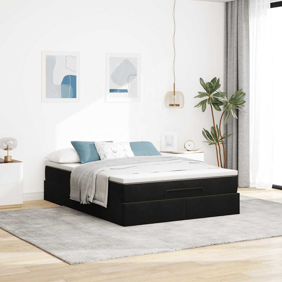 Ottoman Bed Met Matras 140X200Cm Fluweel 140 x 200 cm Zwart