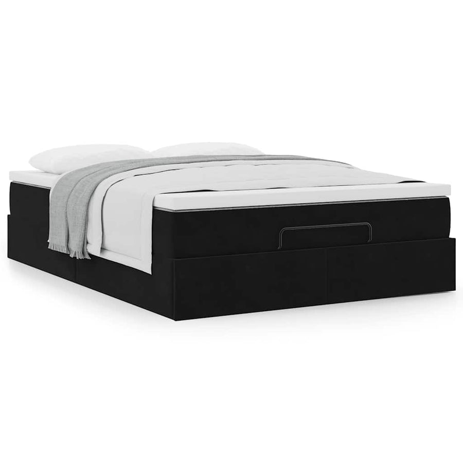 Ottoman Bed Met Matras 140X200Cm Fluweel 140 x 200 cm Zwart