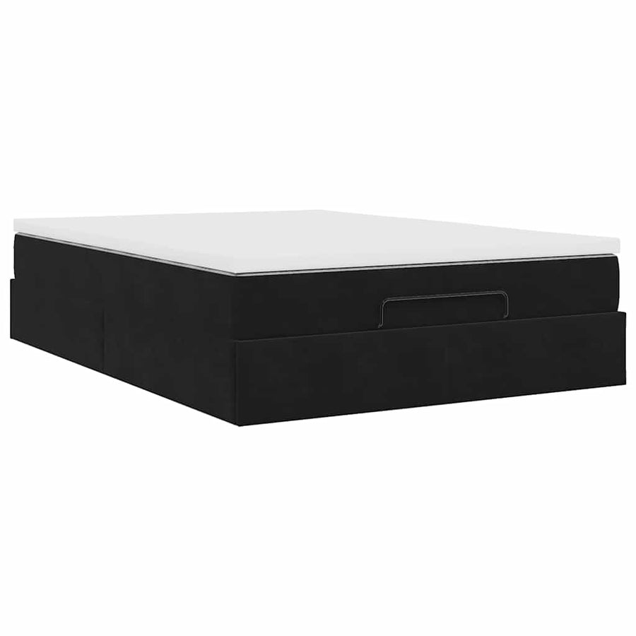 Ottoman Bed Met Matras 140X200Cm Fluweel 140 x 200 cm Zwart