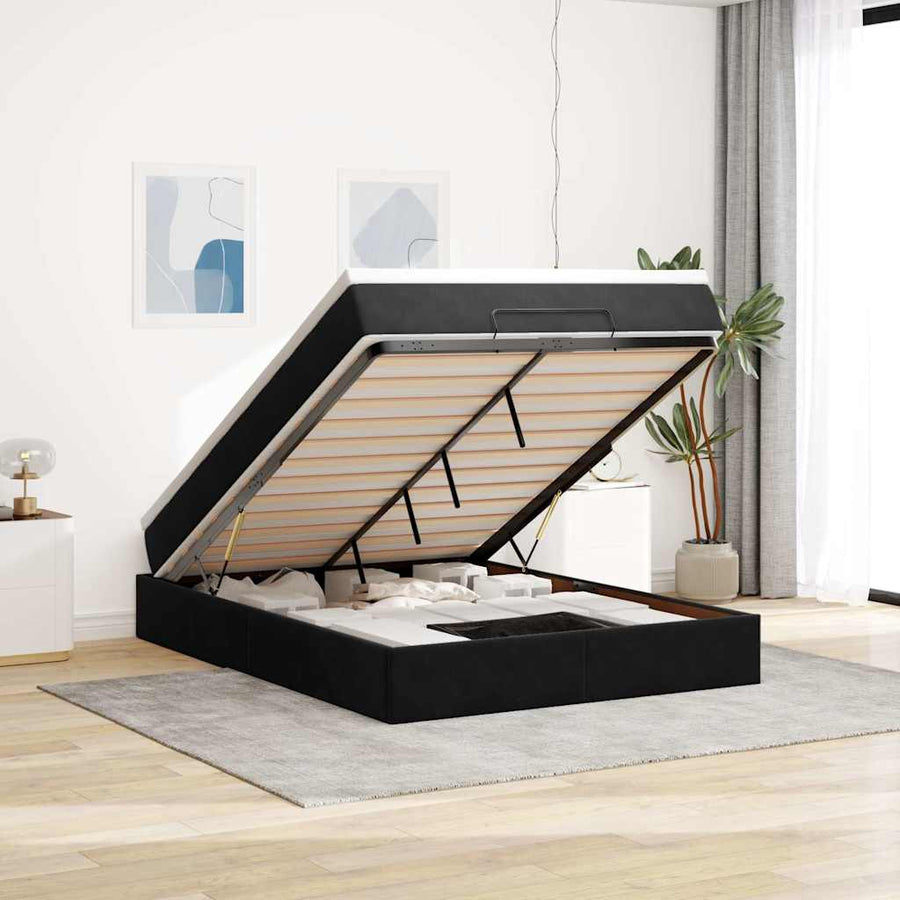 Ottoman Bed Met Matras 140X200Cm Fluweel 140 x 200 cm Zwart