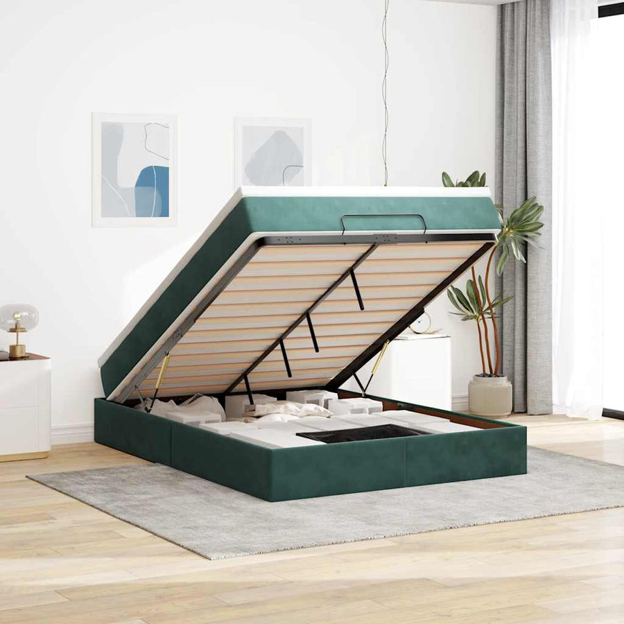 Ottoman bed met matras 140x200cm fluweel donkergroen
