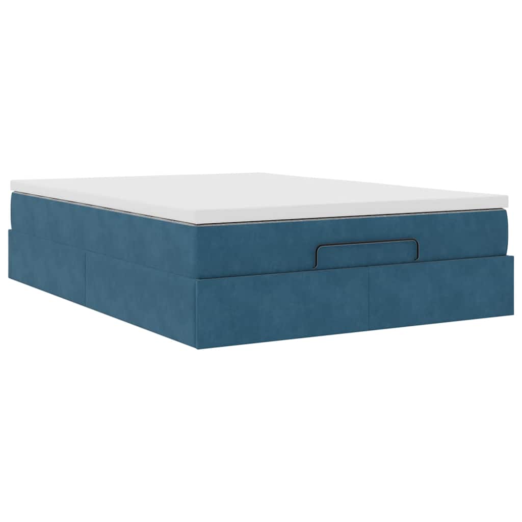 Ottoman bed met matras 140x200cm fluweel donkerblauw