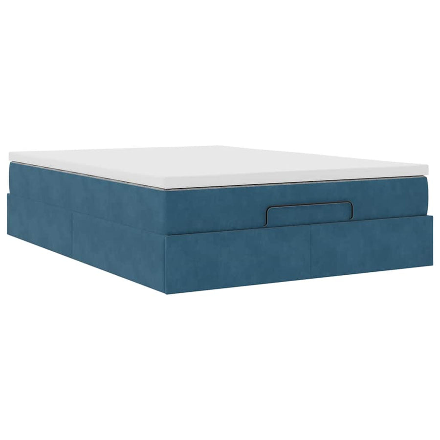 Ottoman bed met matras 140x200cm fluweel donkerblauw