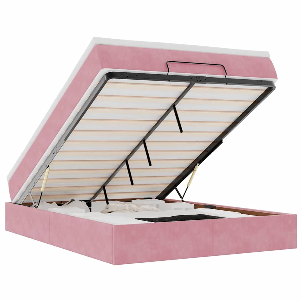 Ottoman bed met matras 140x200cm fluweel roze