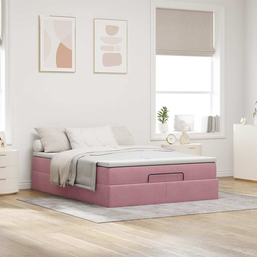 Ottoman bed met matras 140x200cm fluweel roze