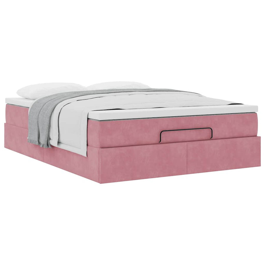 Ottoman bed met matras 140x200cm fluweel roze
