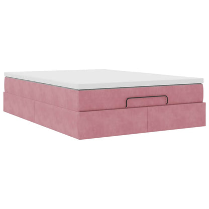 Ottoman bed met matras 140x200cm fluweel roze