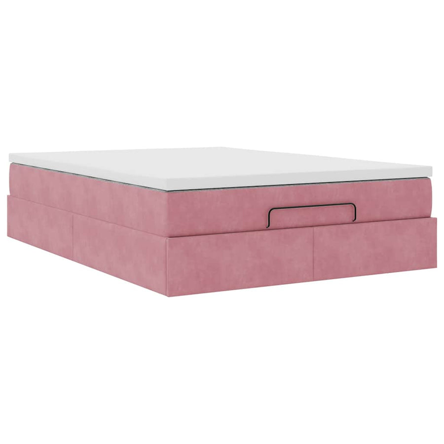 Ottoman bed met matras 140x200cm fluweel roze