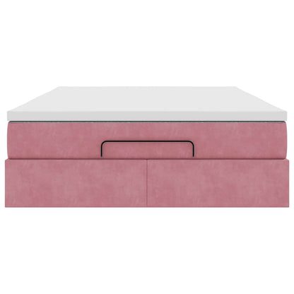 Ottoman bed met matras 140x200cm fluweel roze