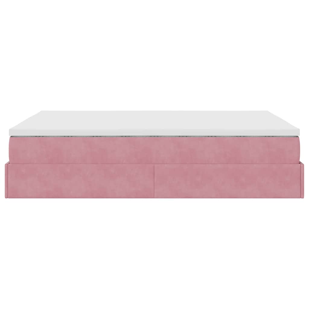 Ottoman bed met matras 140x200cm fluweel roze