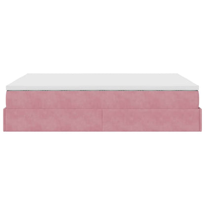 Ottoman bed met matras 140x200cm fluweel roze