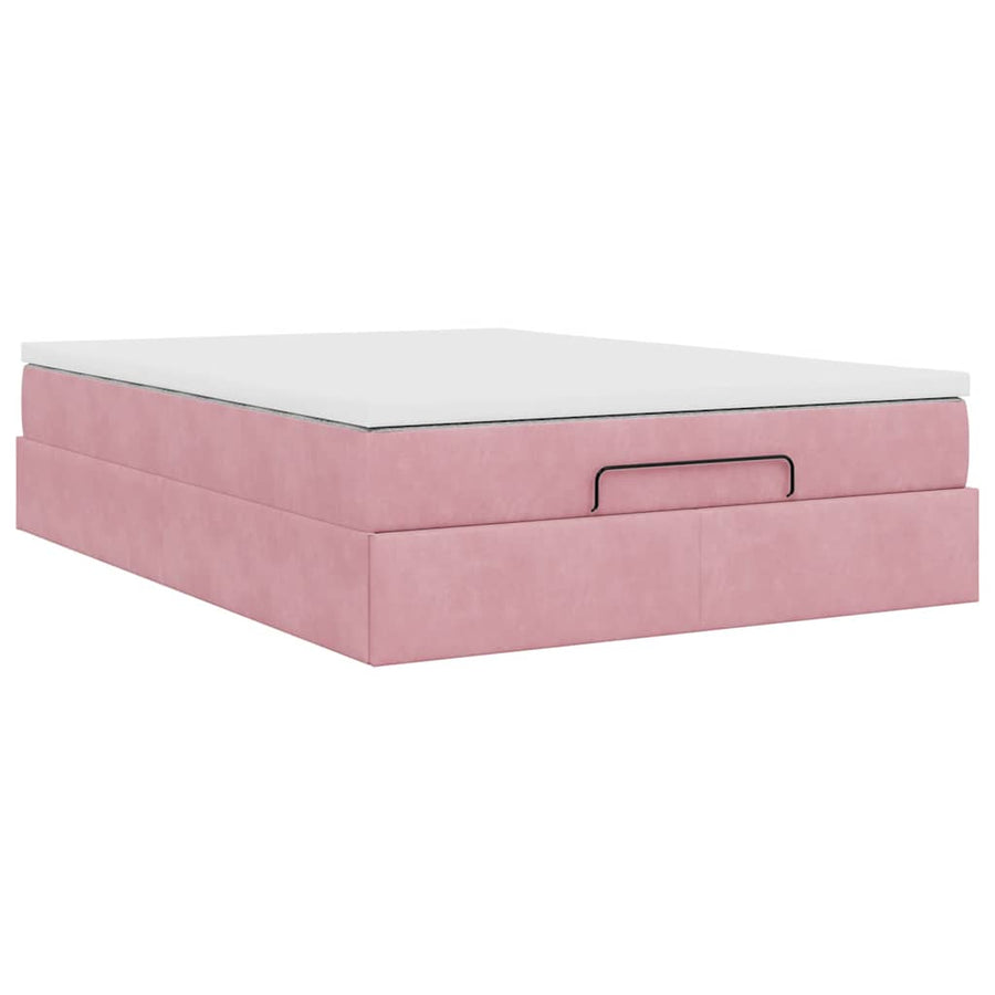 Ottoman bed met matras 140x200cm fluweel roze