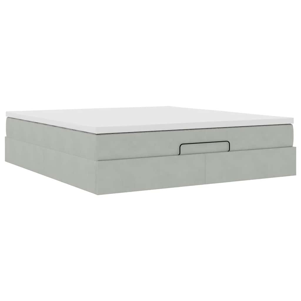 Ottoman bed met matras 160x200cm fluweel lichtgrijs