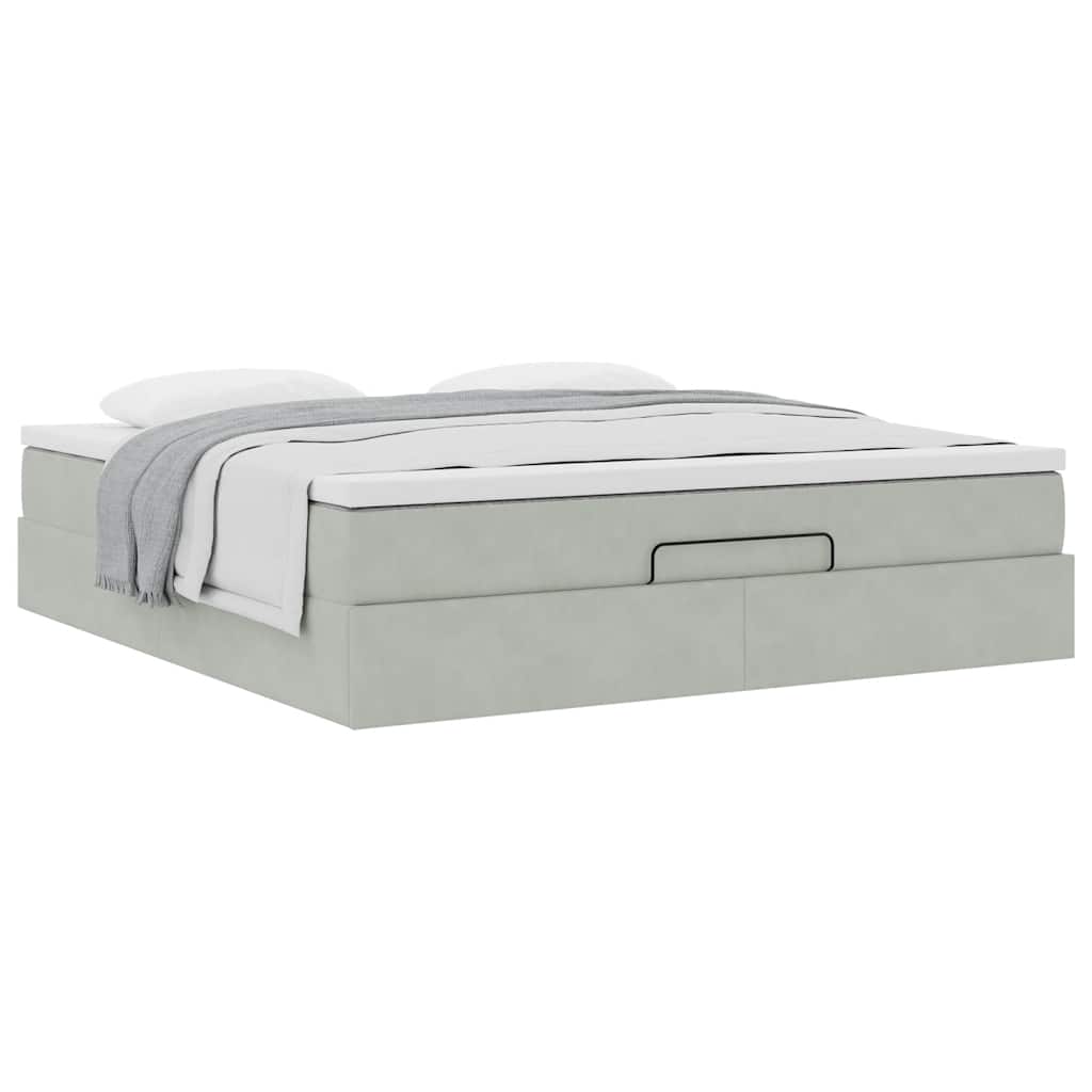 Ottoman bed met matras 160x200cm fluweel lichtgrijs