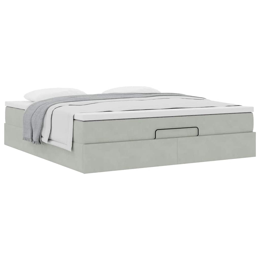 Ottoman bed met matras 160x200cm fluweel lichtgrijs