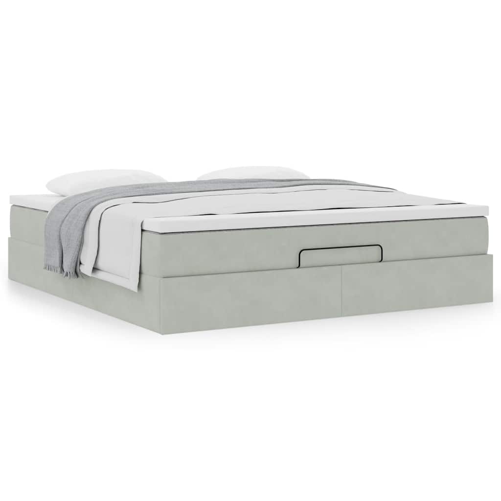 Ottoman bed met matras 160x200cm fluweel lichtgrijs
