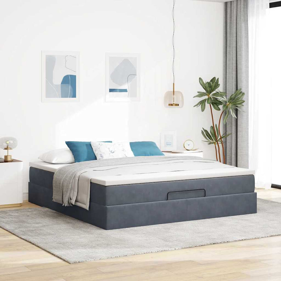 Ottoman Bed Met Matras 160X200Cm Fluweel 160 x 200 cm Donkergrijs