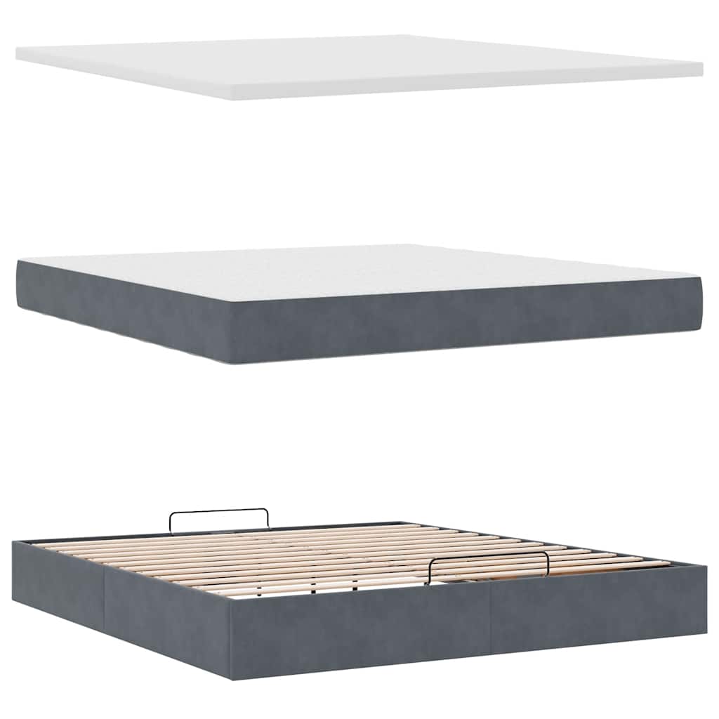 Ottoman Bed Met Matras 160X200Cm Fluweel 160 x 200 cm Donkergrijs