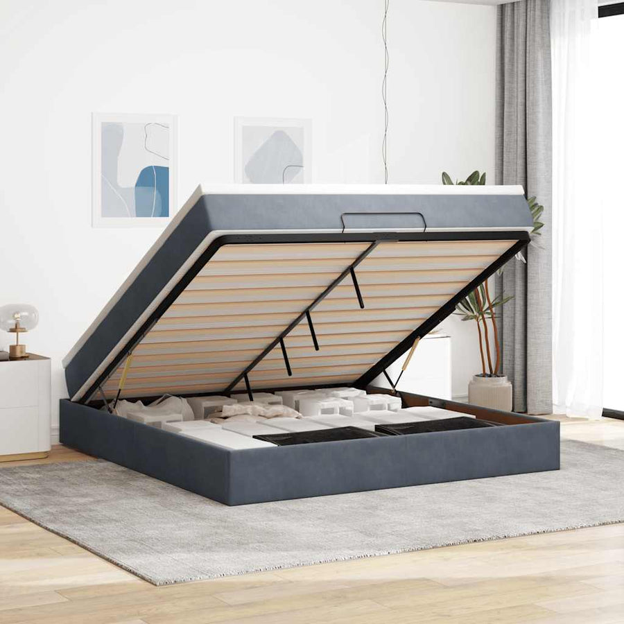 Ottoman Bed Met Matras 160X200Cm Fluweel 160 x 200 cm Donkergrijs